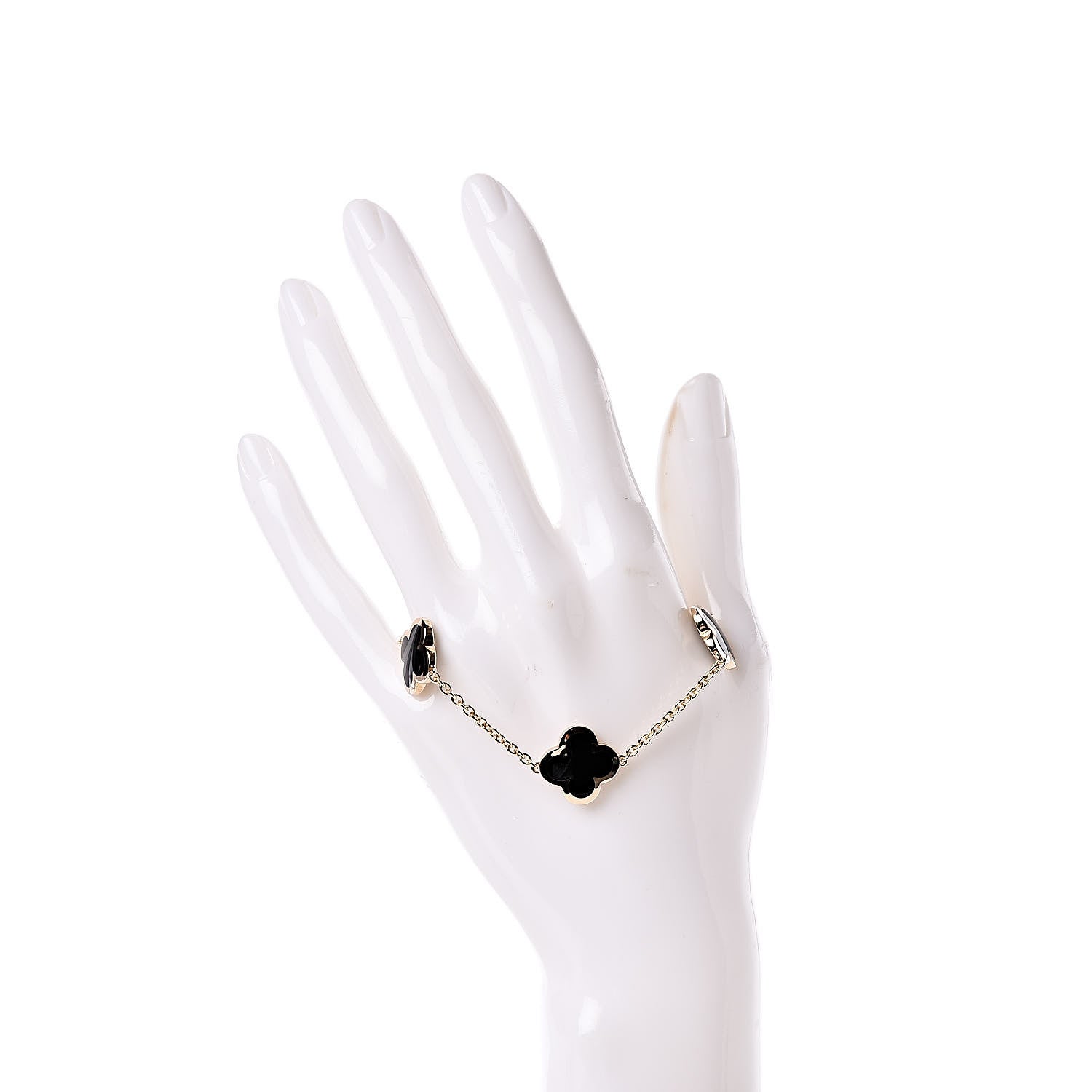Van Cleef & Arpels 18K Yellow Gold Black Onyx 4 Motifs Pure Alhambra Bracelet 2 of 8