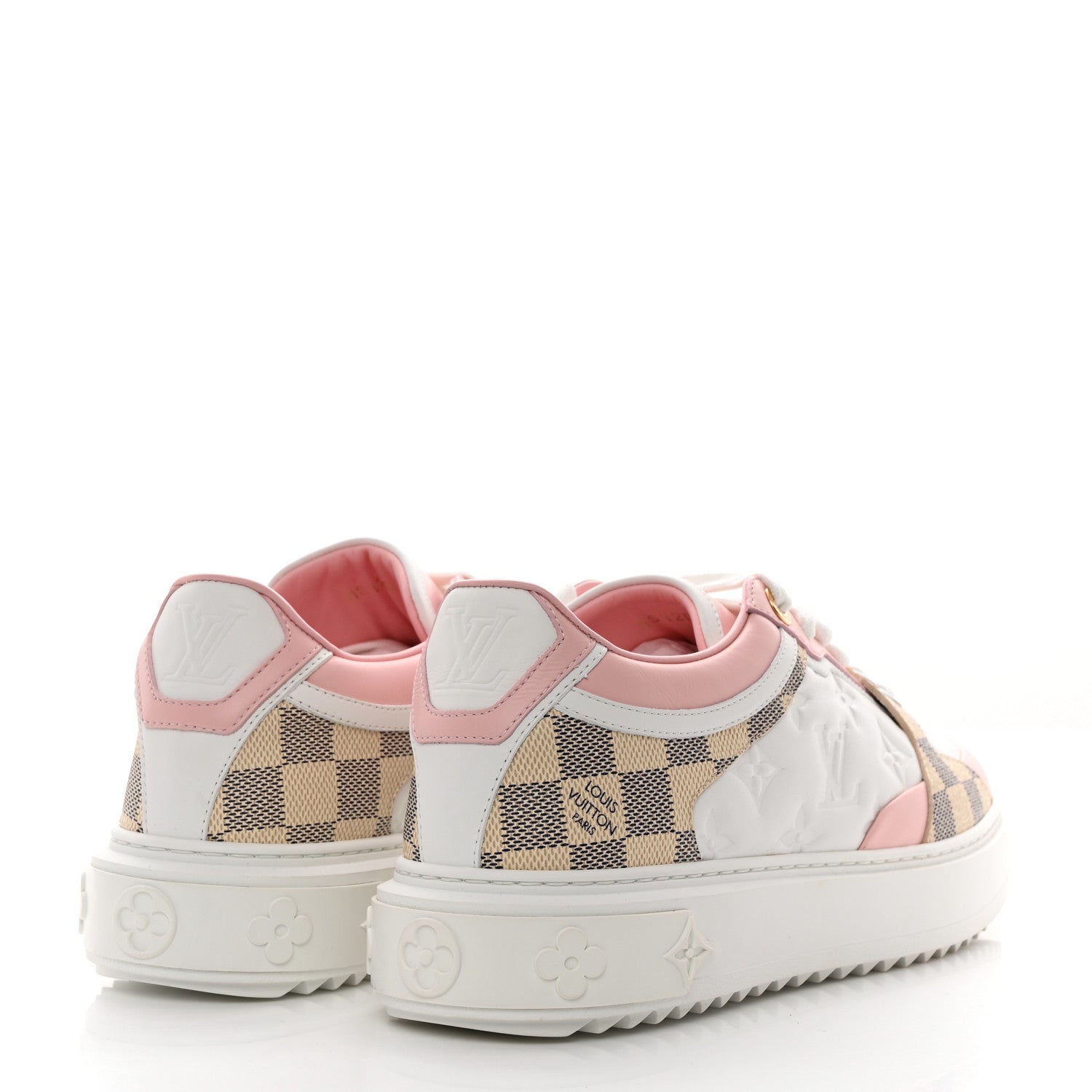 Louis Vuitton Monogram Embossed Calfskin Damier Azur Time Out Sneakers 40 Rose Clair Pink 4 of 10