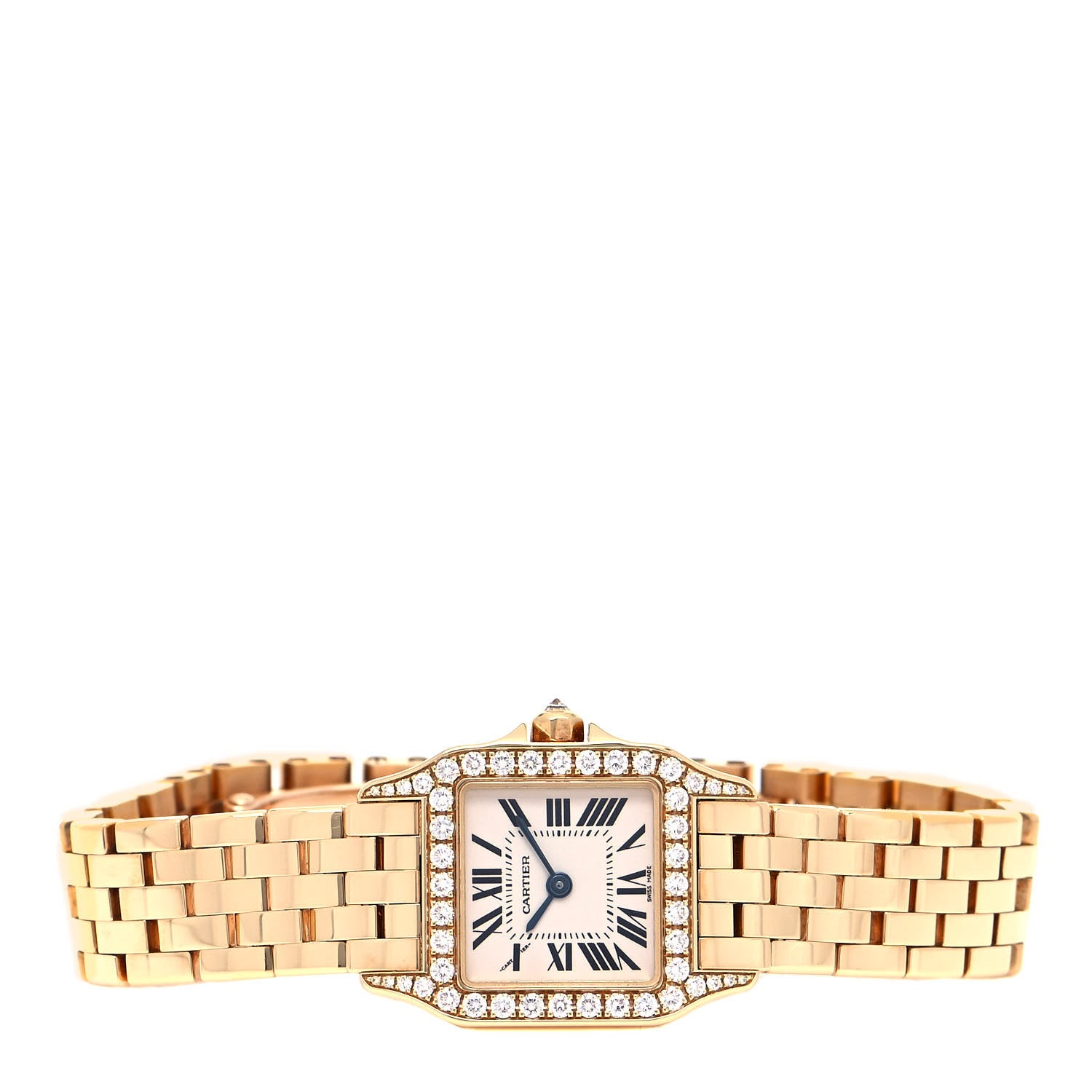 Cartier 18K Yellow Gold Diamond 20mm Santos Demoiselle Quartz Watch 2 of 4