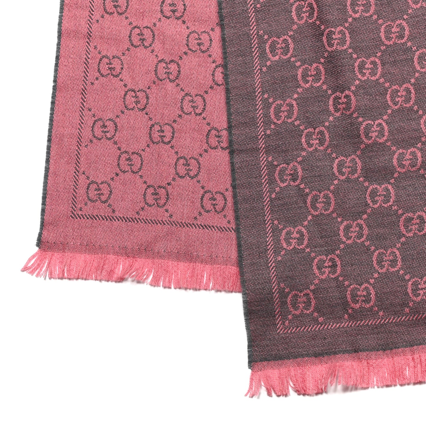 Wool Jacquard GG Monogram Sten Fringe Scarf Graphite Pink