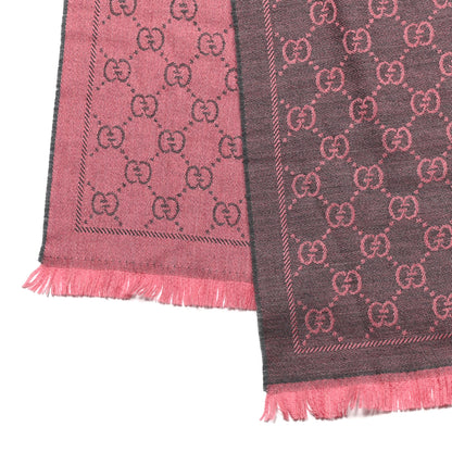 Gucci Wool Jacquard GG Monogram Sten Fringe Scarf Graphite Pink 3 of 6