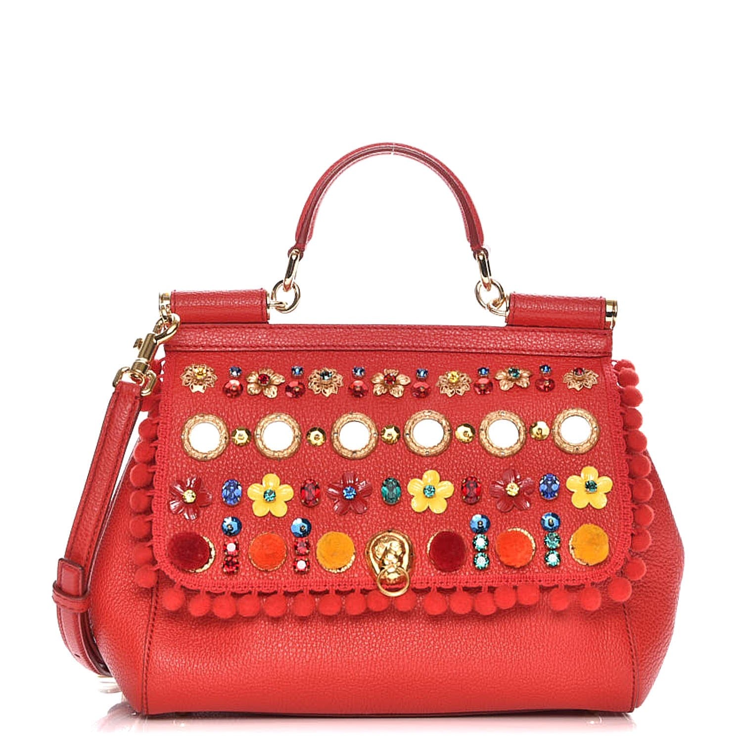 Dolce & Gabbana Calfskin Embroidered Medium Miss Sicily Satchel Red 1 of 7