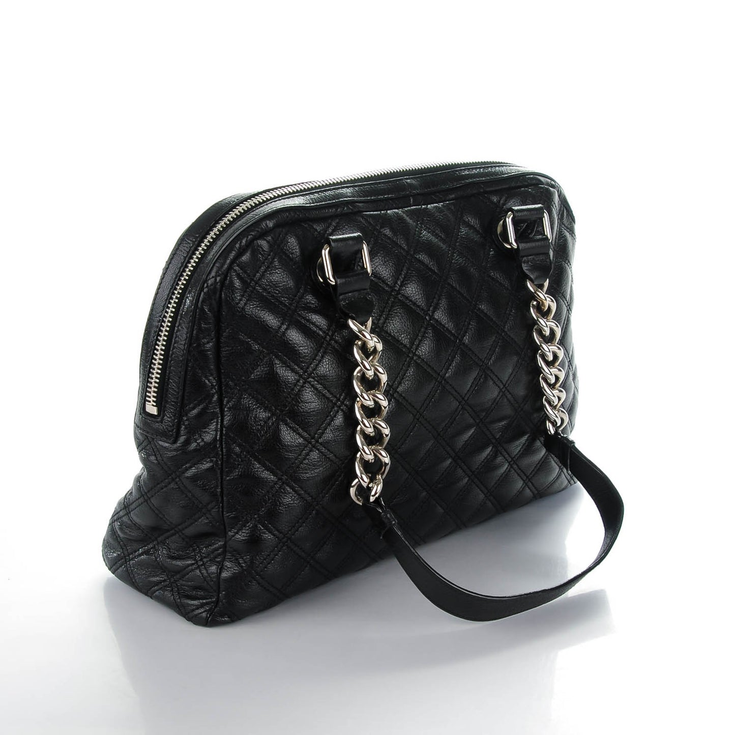 Lacquered Goatskin Quilted Karlie Satchel Black