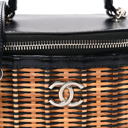 Chanel Calfskin Raffia Small Vanity Case Bag Black Beige 8 of 11