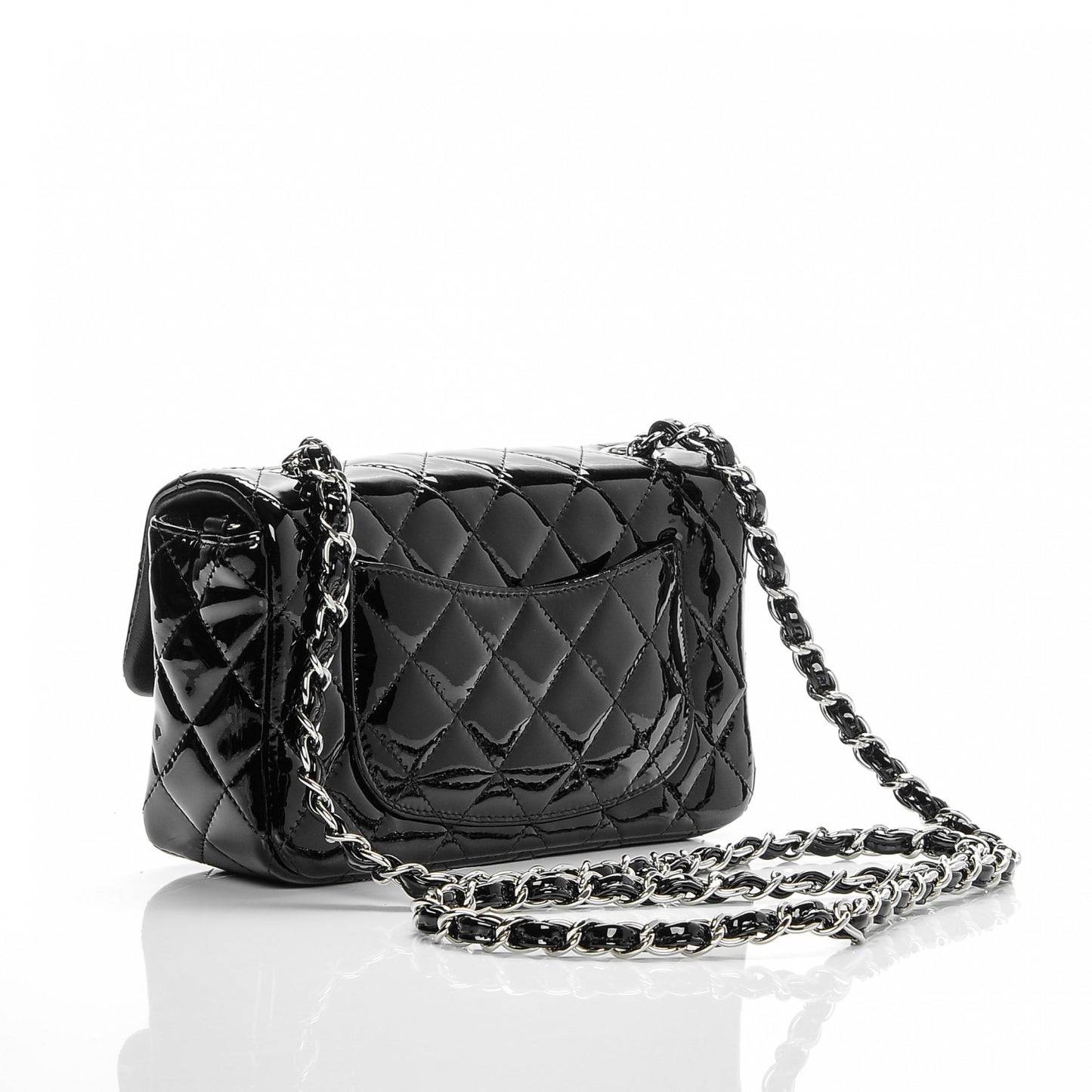 Patent Calfskin Quilted Mini Rectangular Flap Black