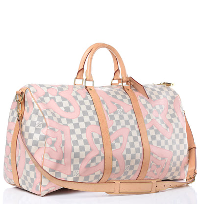 Louis Vuitton Damier Azur Tahitienne Keepall Bandouliere 50 Rose Ballerine 3 of 18