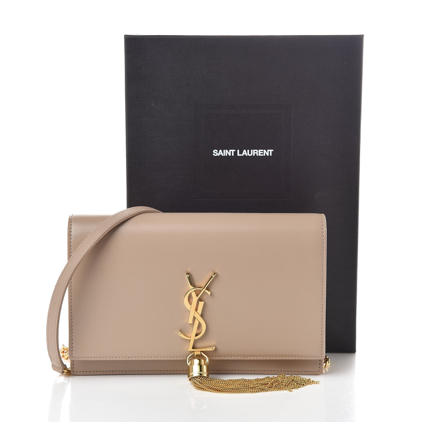 Smooth Calfskin Classic Monogram Kate Tassel Chain Wallet Dark Beige