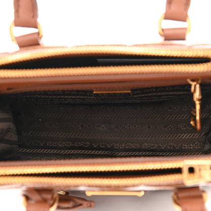 Prada Jacquard Saffiano Triangolo Symbole Embroidered Mini Galleria Double Zip Tote Tabacco Talco 5 of 12