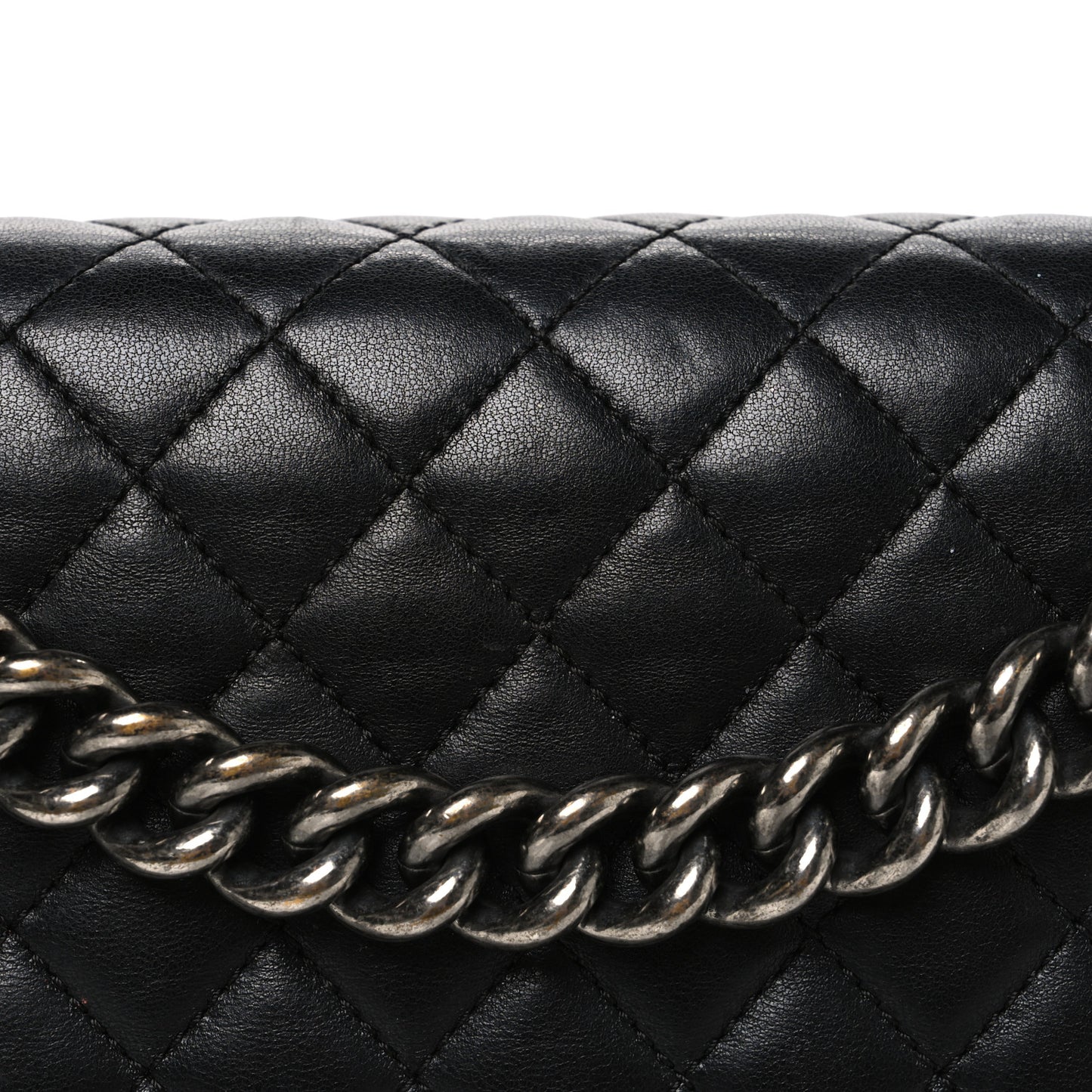 Lambskin Quilted Large Boy Flap Black