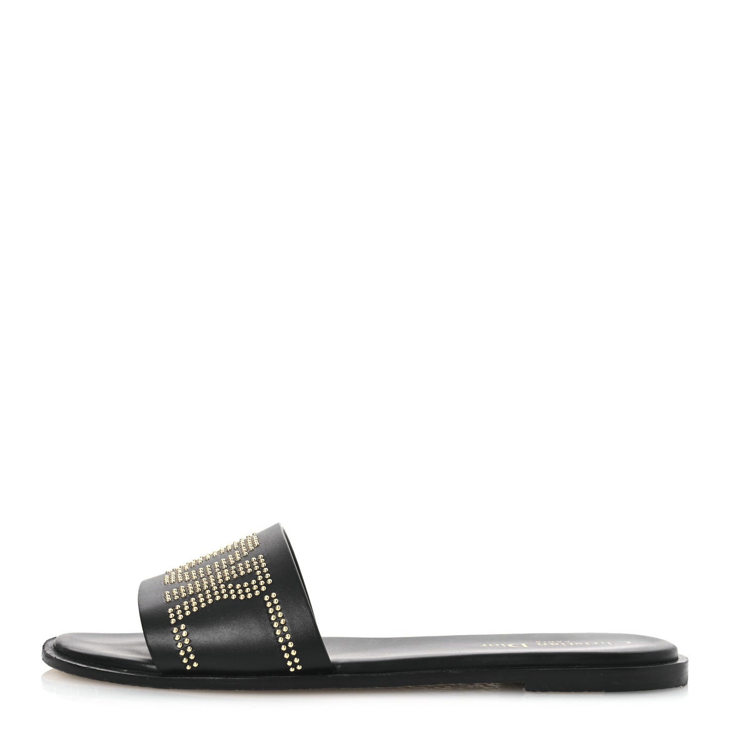 Calfskin Studded Dway Slide Sandals 39.5 Black