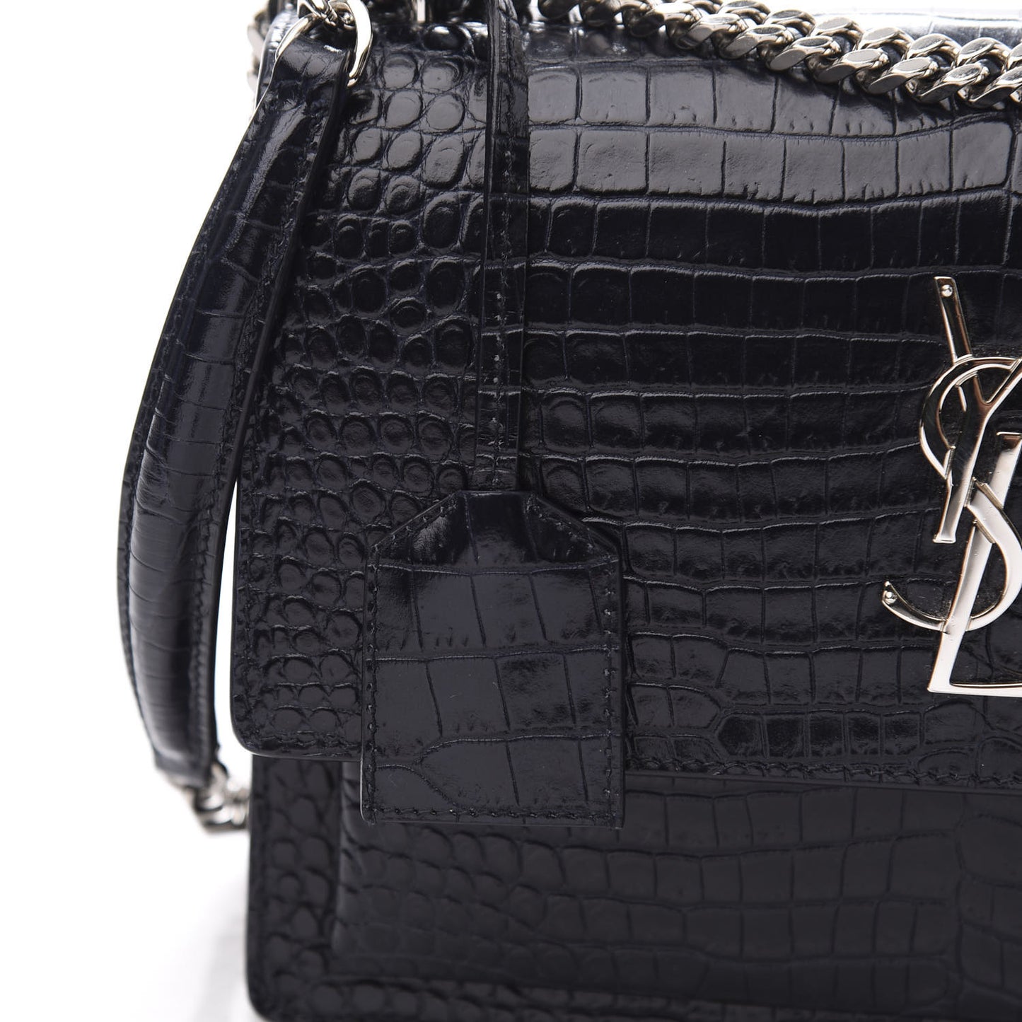 Calfskin Crocodile Embossed Medium Monogram Sunset Navy