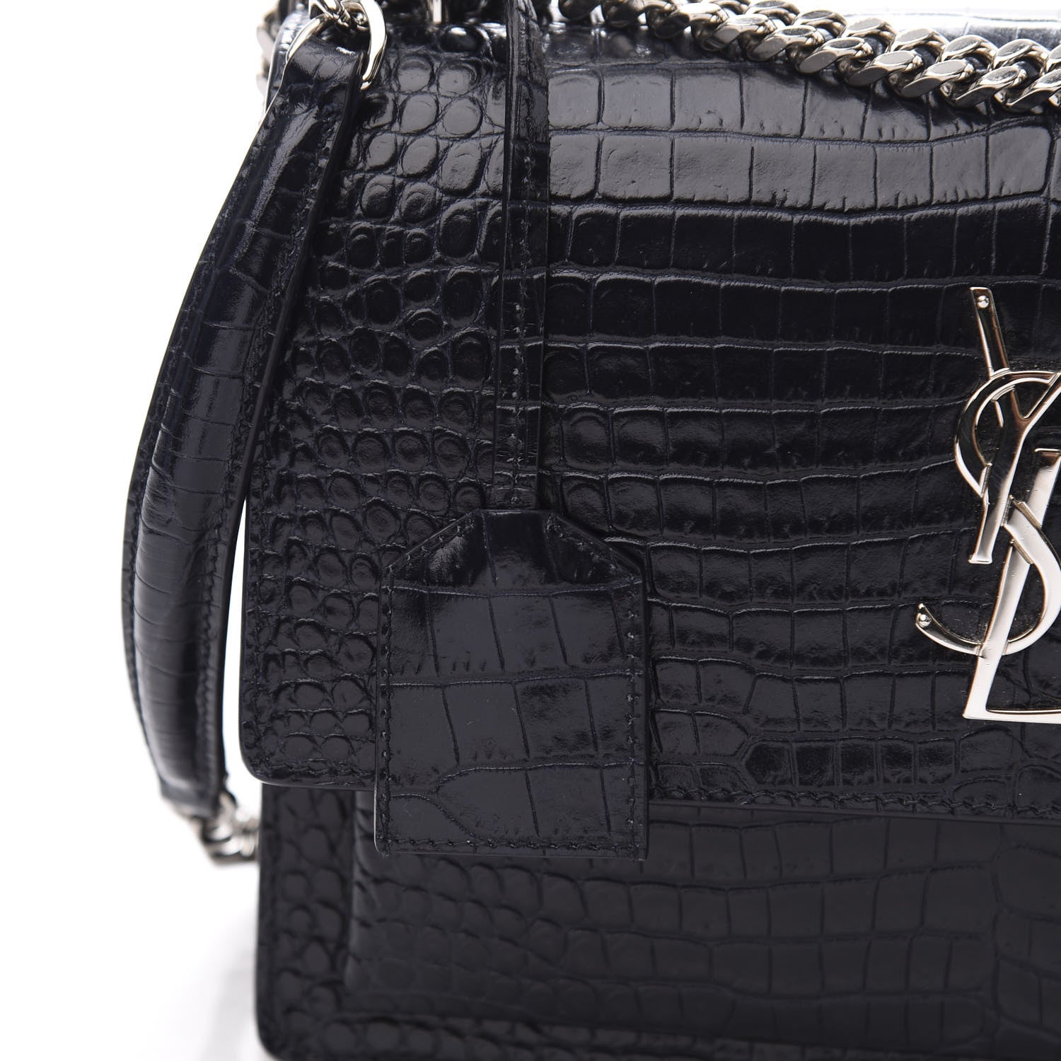 Saint Laurent Calfskin Crocodile Embossed Medium Monogram Sunset Navy 8 of 9