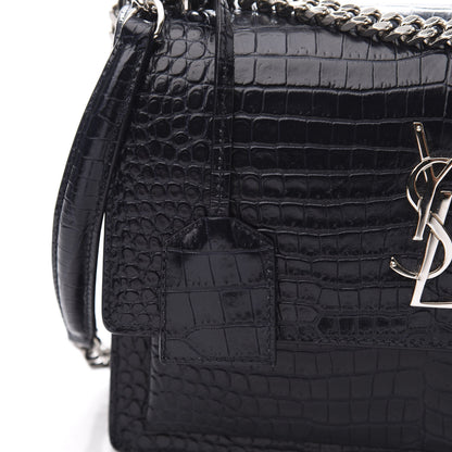 Saint Laurent Calfskin Crocodile Embossed Medium Monogram Sunset Navy 8 of 9