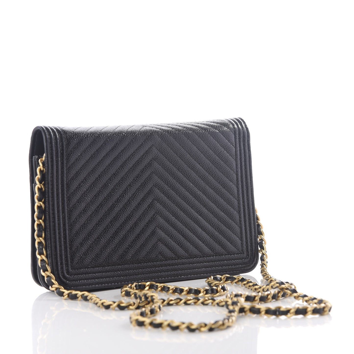 Caviar Chevron Quilted Boy Wallet On Chain WOC Black