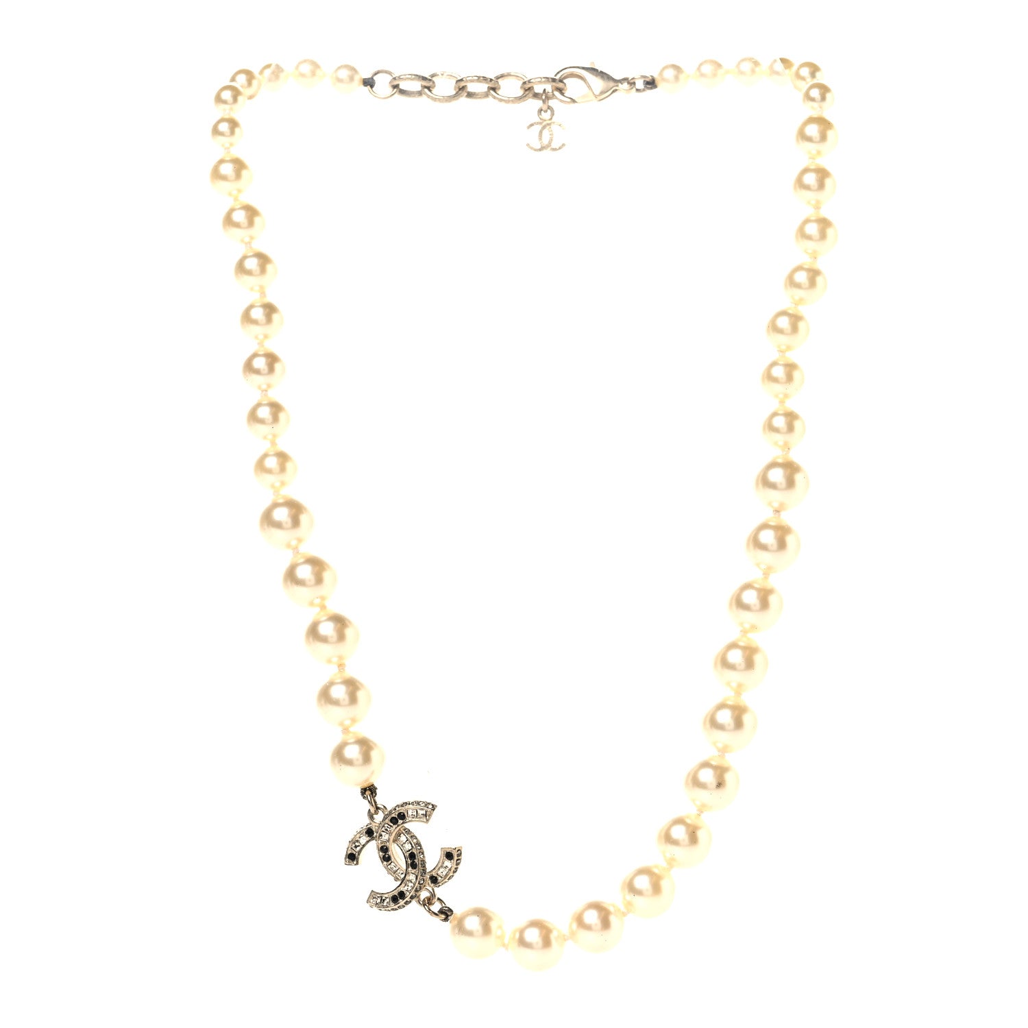 Chanel Pearl Crystal CC Short Necklace Gold Black 3 of 4
