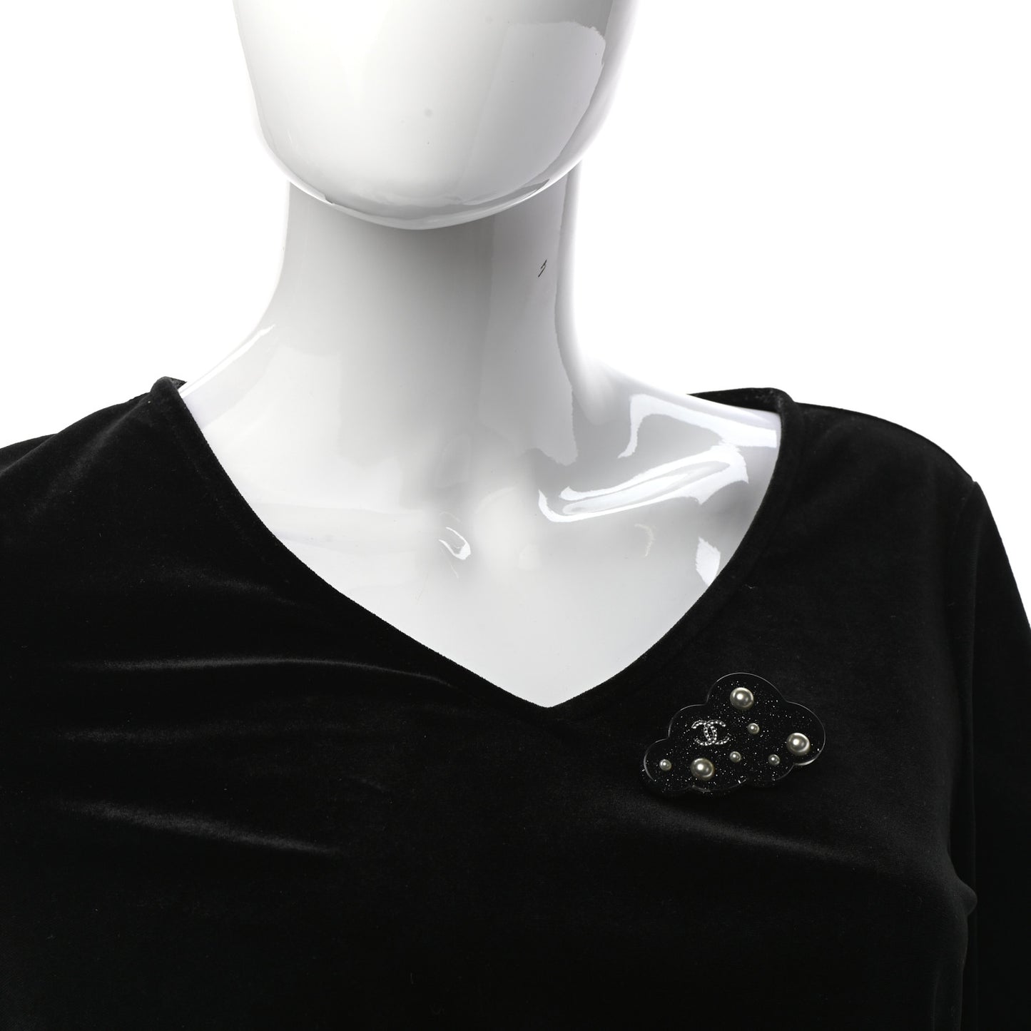 Glittered Resin Crystal Pearl CC Cloud Brooch Black Silver