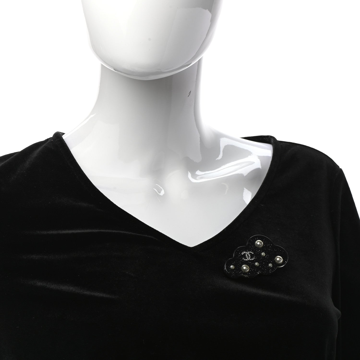 Chanel Glittered Resin Crystal Pearl CC Cloud Brooch Black Silver 2 of 5