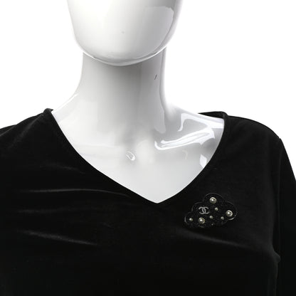 Chanel Glittered Resin Crystal Pearl CC Cloud Brooch Black Silver 2 of 5
