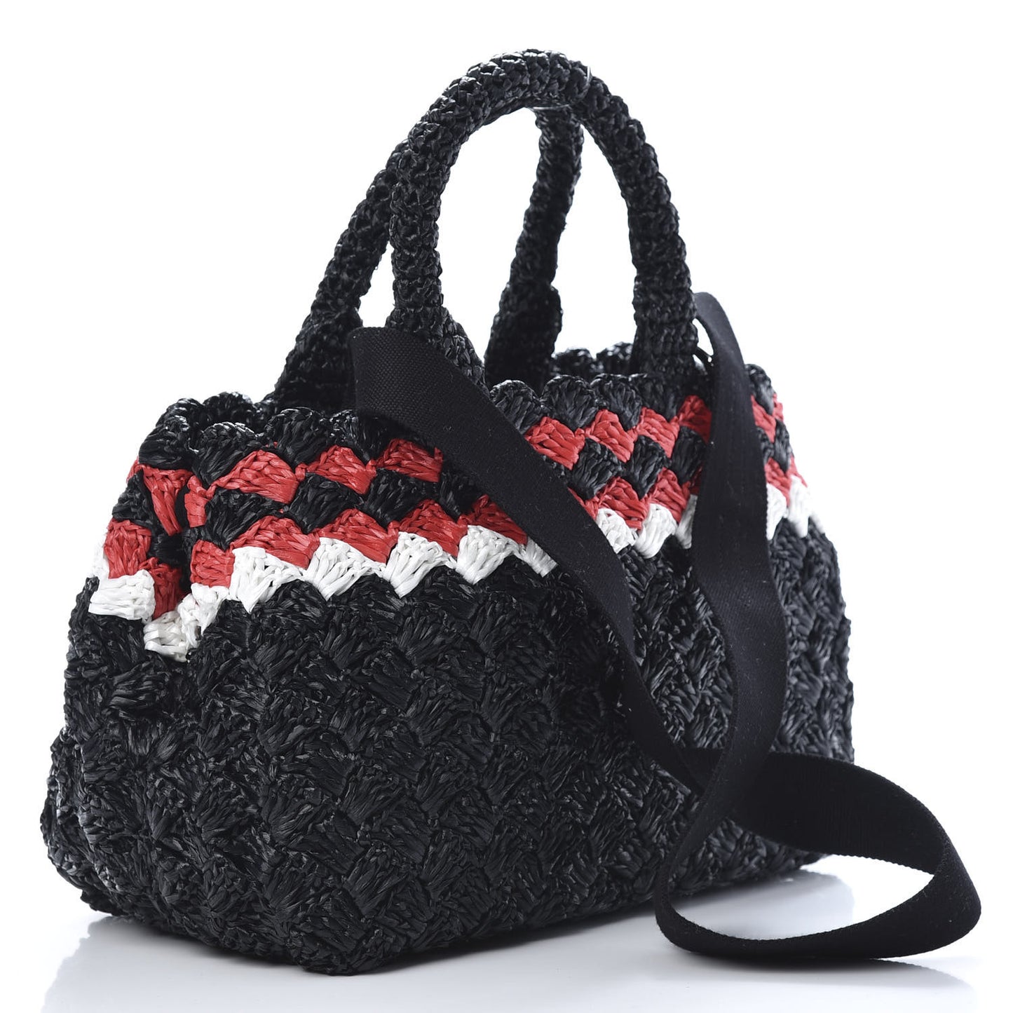 Raffia Crochet Giardiniera Tote Black