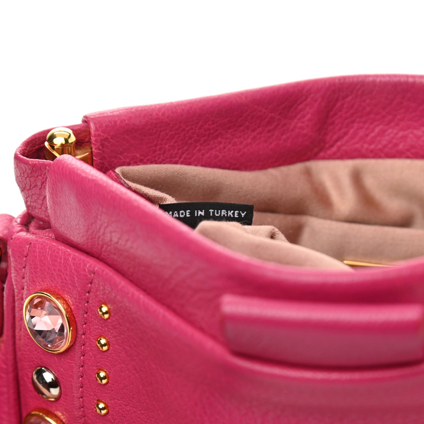 Goatskin Madras Crystal Studded Crossbody Pink