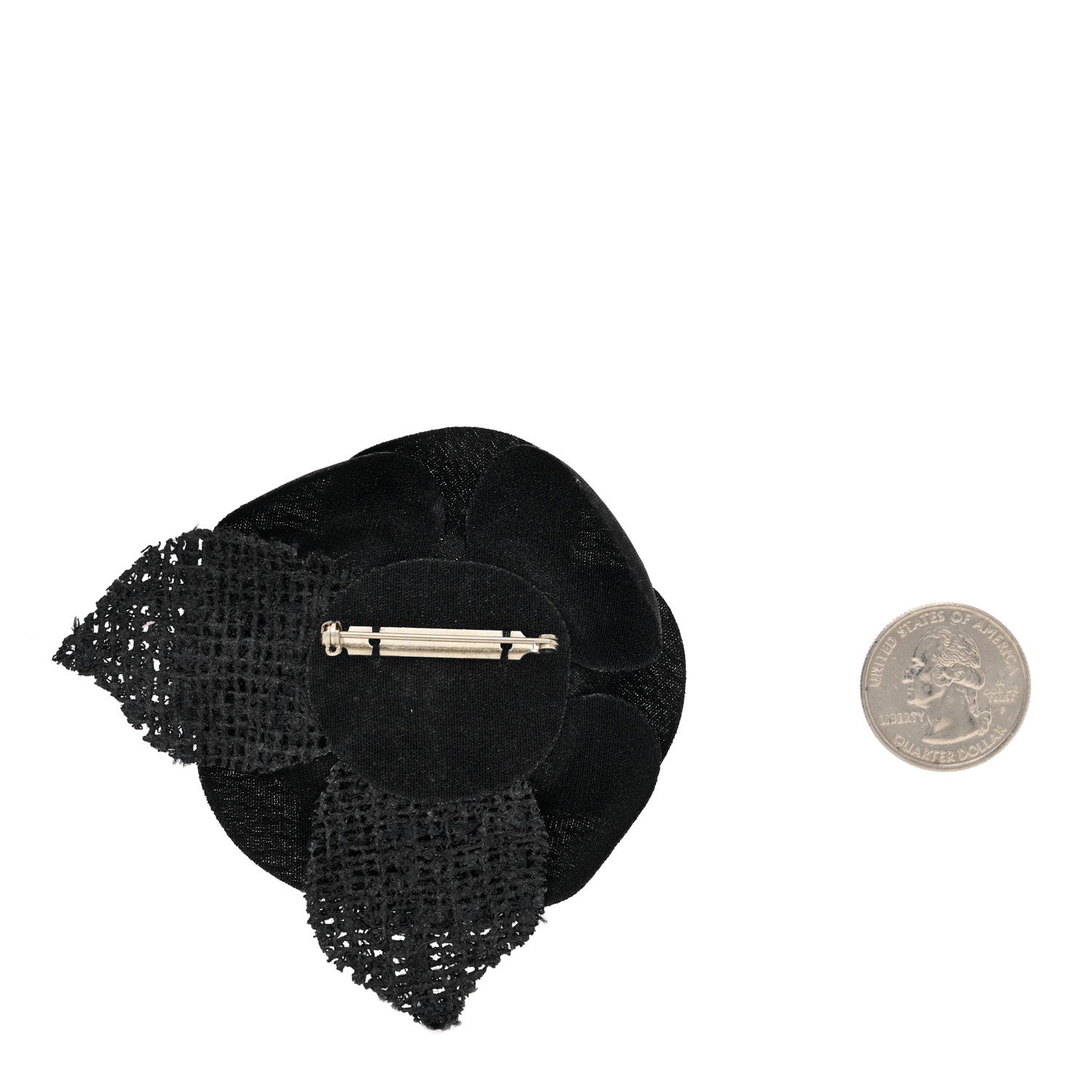 Chanel Tweed Fabric Camellia Pin Brooch Black 2 of 3
