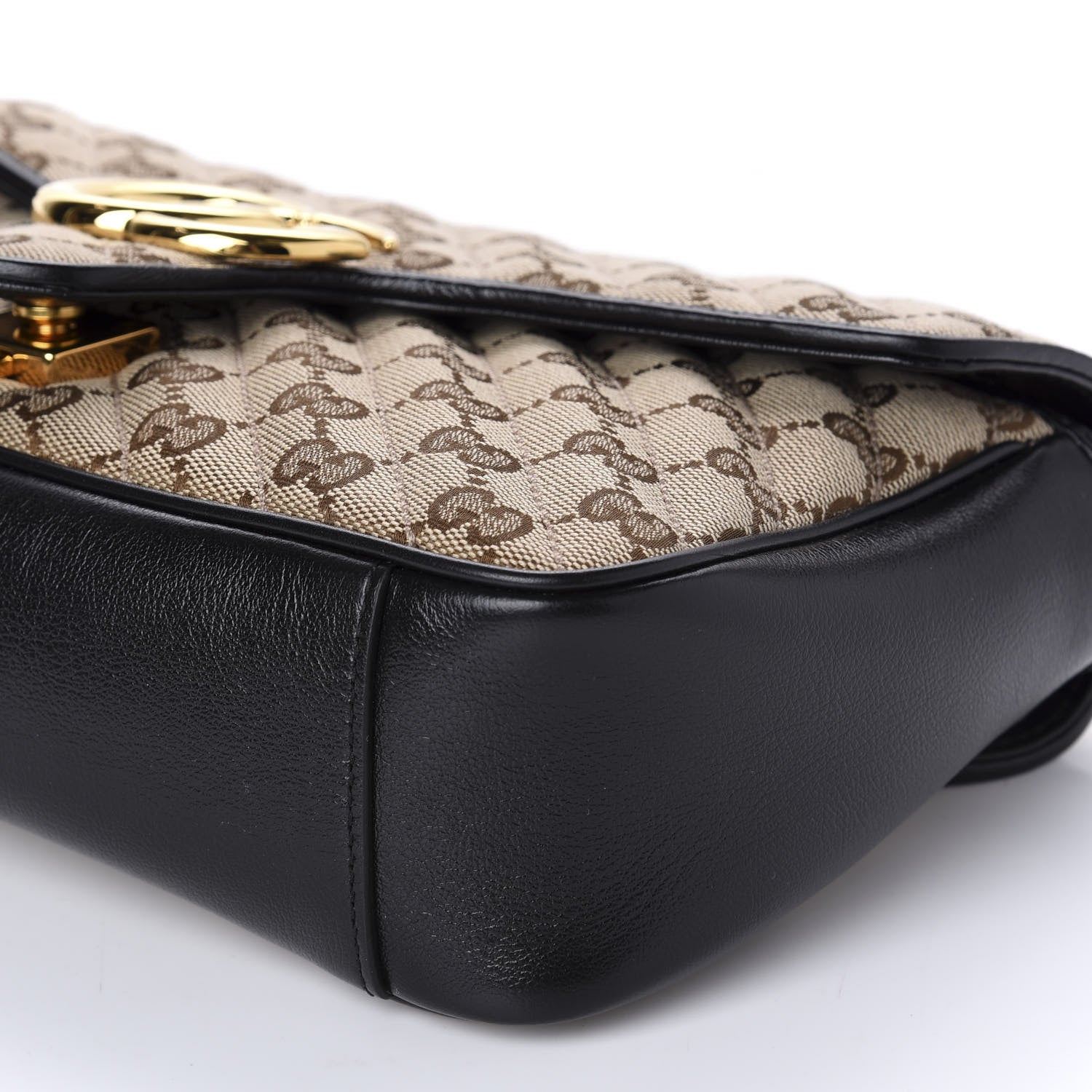 Gucci Monogram Matelasse Diagonal Small GG Marmont Shoulder Bag Beige Black 7 of 10