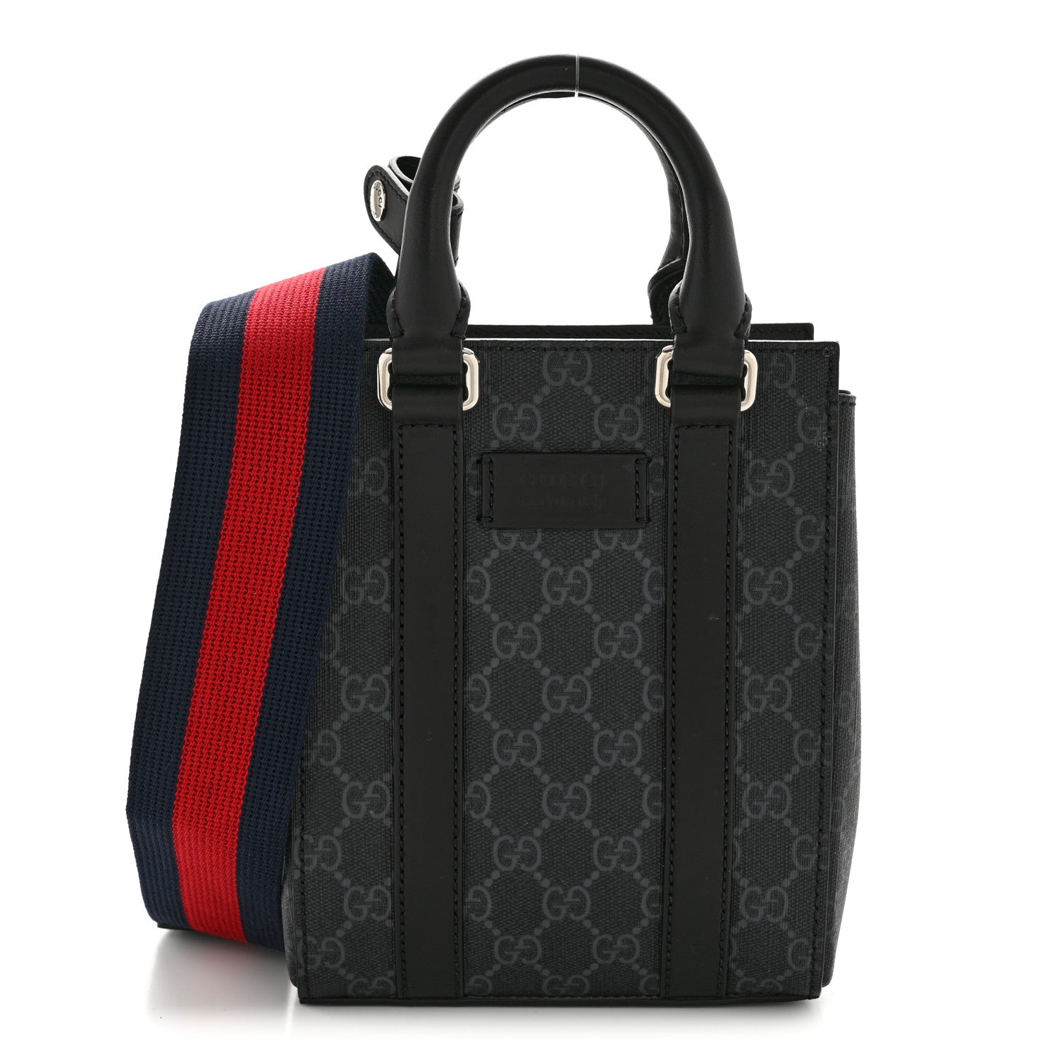 Gucci GG Supreme Monogram Appia Calfskin Web Mini Tote Bag Black 1 of 14