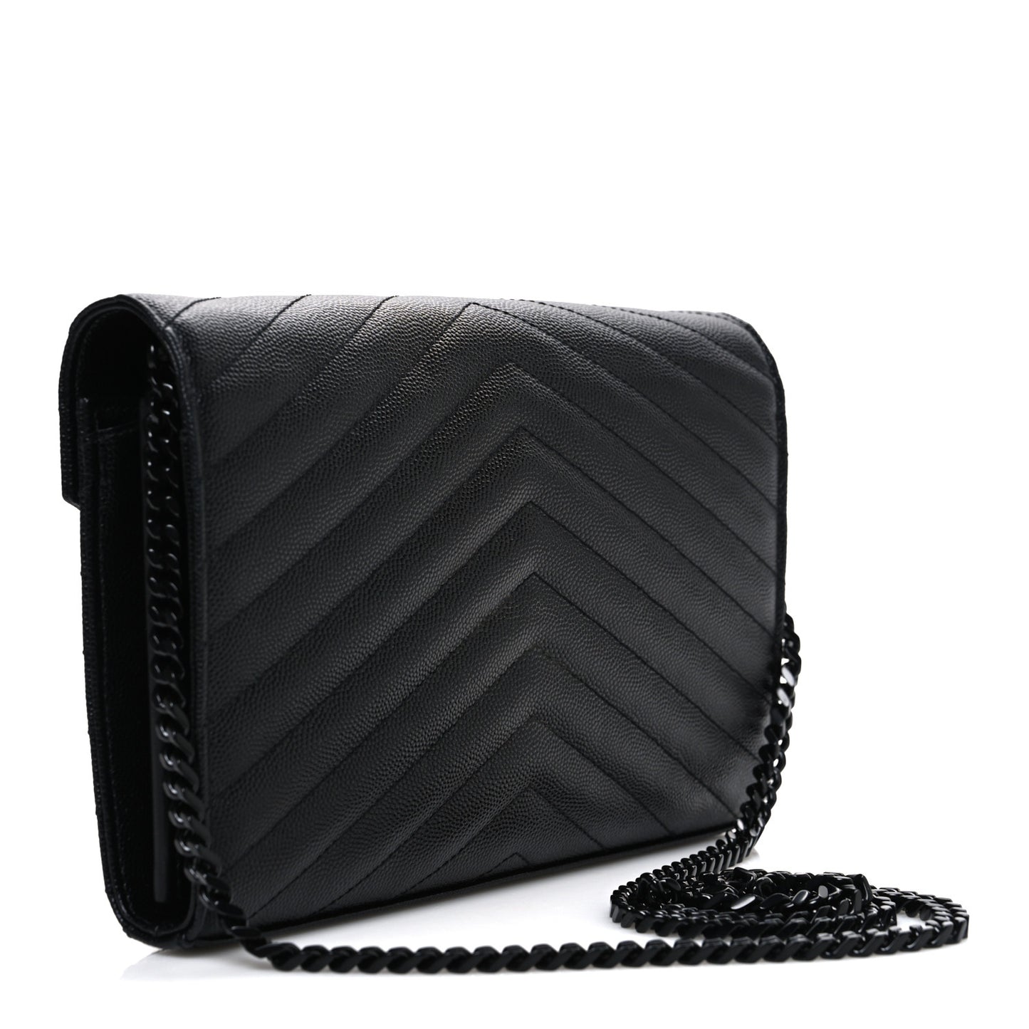 Grain De Poudre Matelasse Chevron Monogram Monochrome Chain Wallet Black