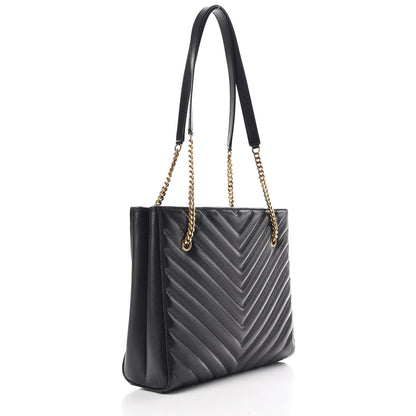 Saint Laurent Grain De Poudre Matelasse Chevron Medium Tribeca Shopping Bag Black 3 of 12