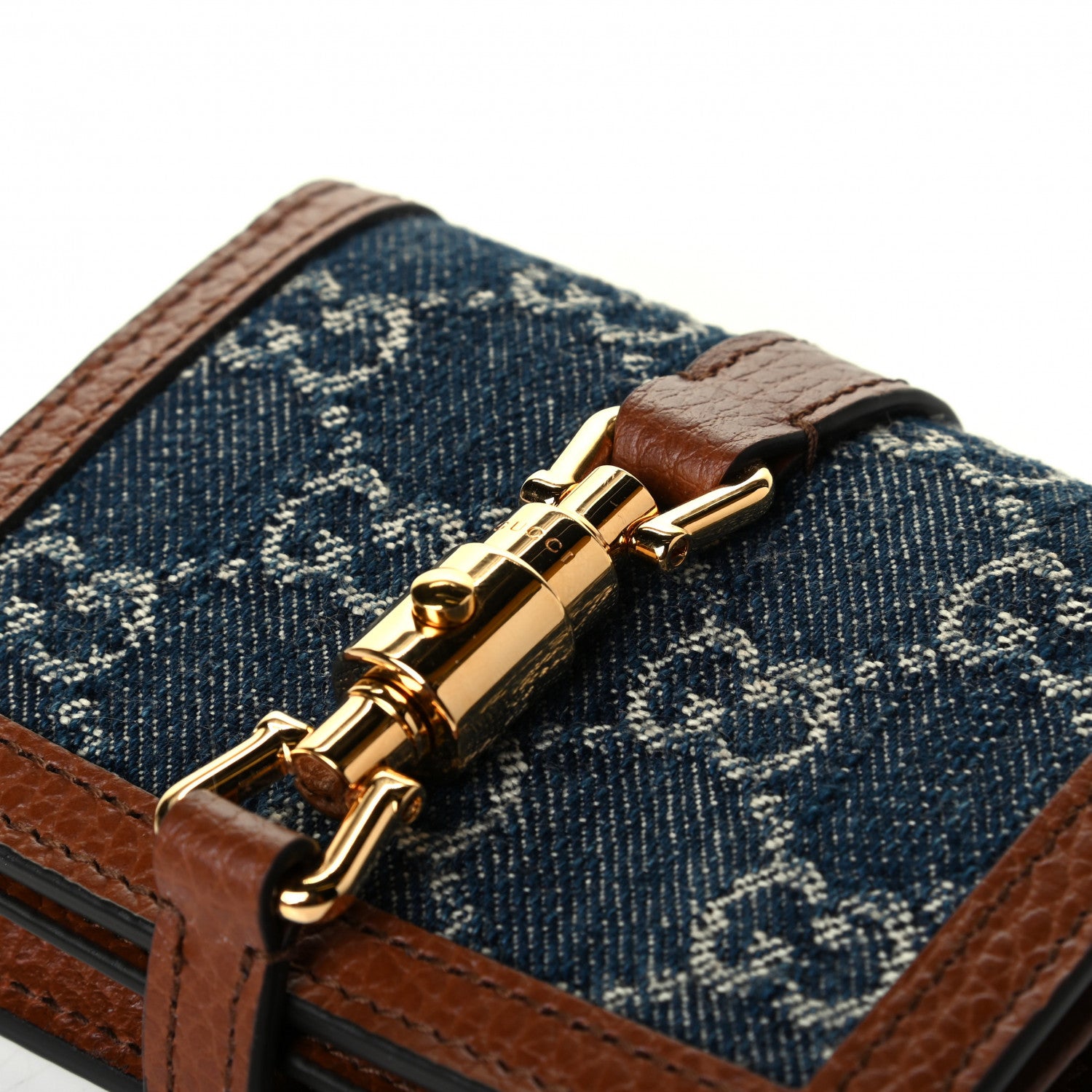 Gucci New Denim GG Monogram Jackie 1961 Card Case Blue Tea Cuir 5 of 5