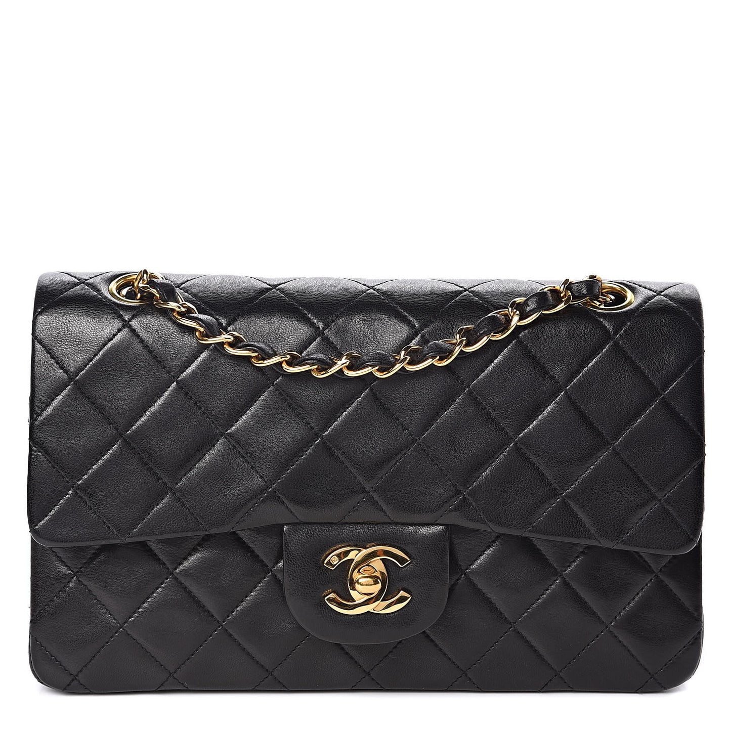 Lambskin Quilted Small Double Flap Black