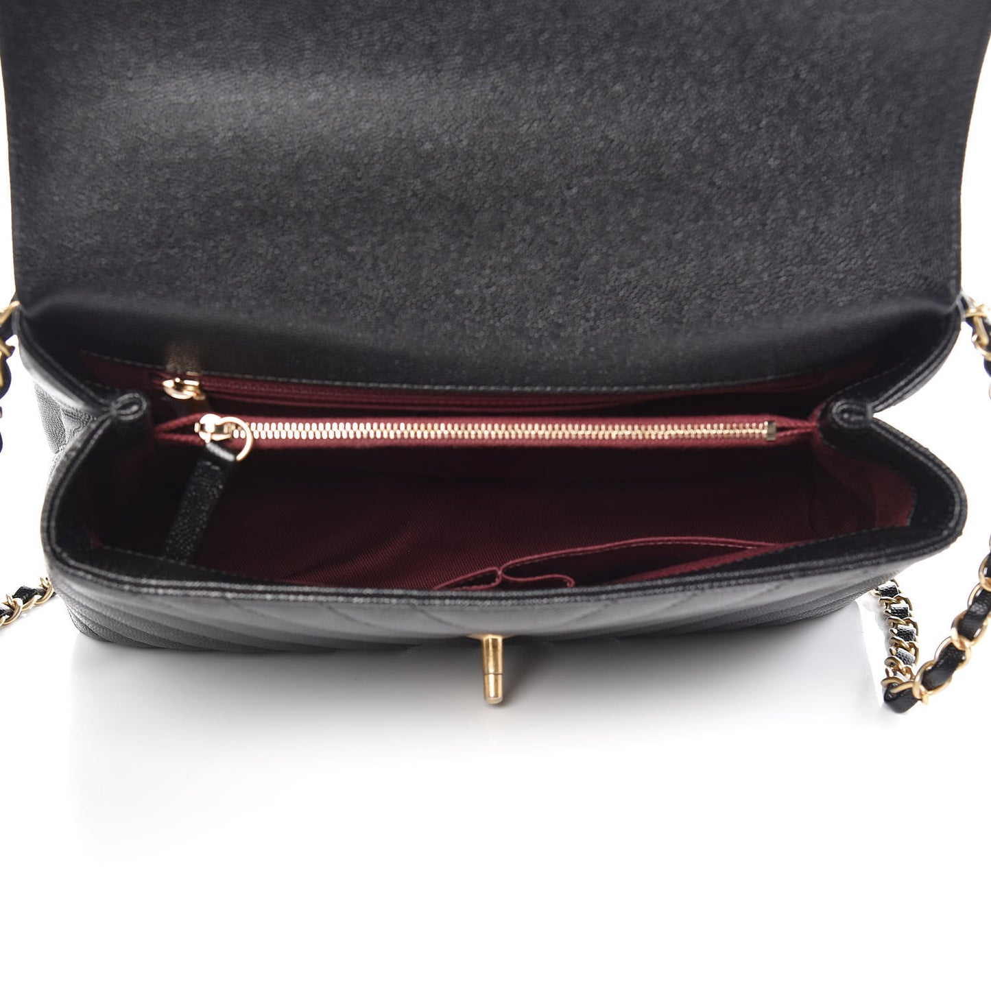Caviar Chevron Quilted Small Coco Handle Flap Black