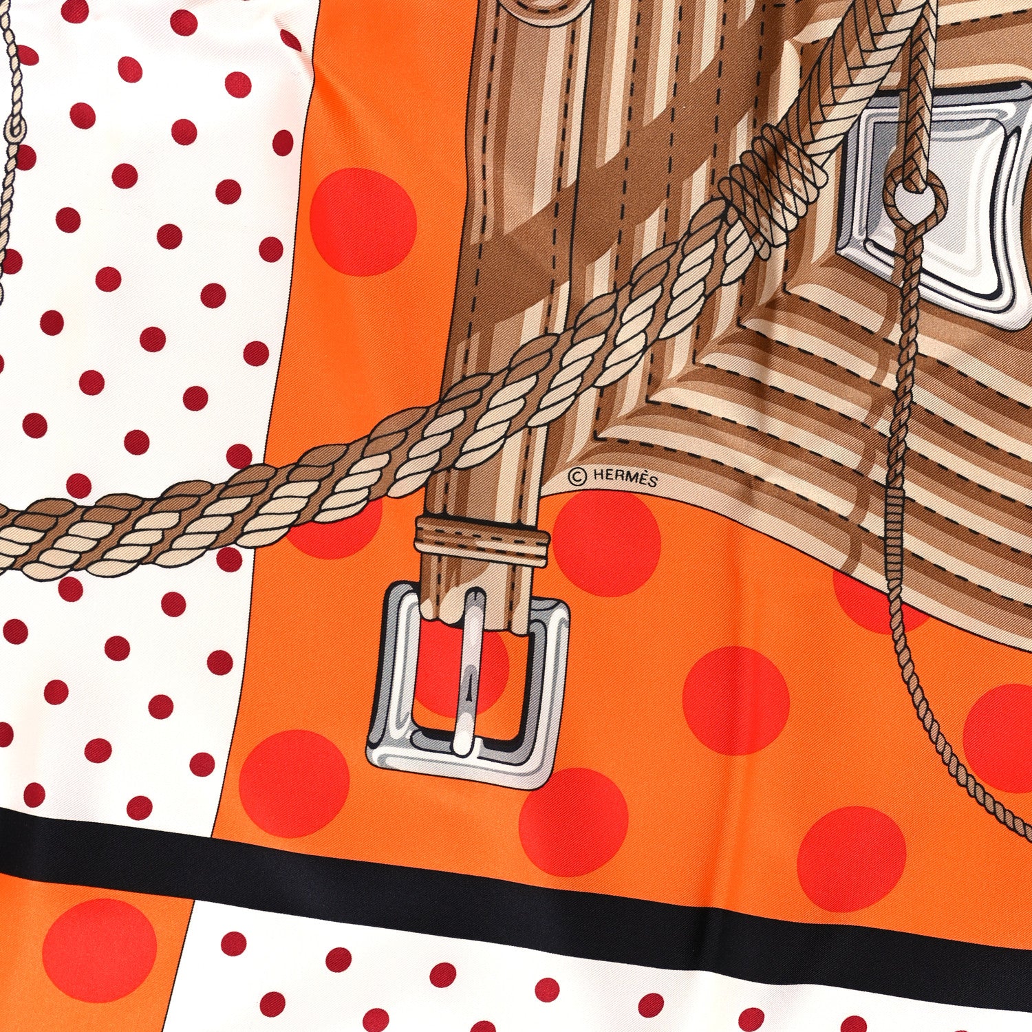 Hermes Silk Clic Clac A Pois Shawl 140 Orange Bleu White 3 of 4