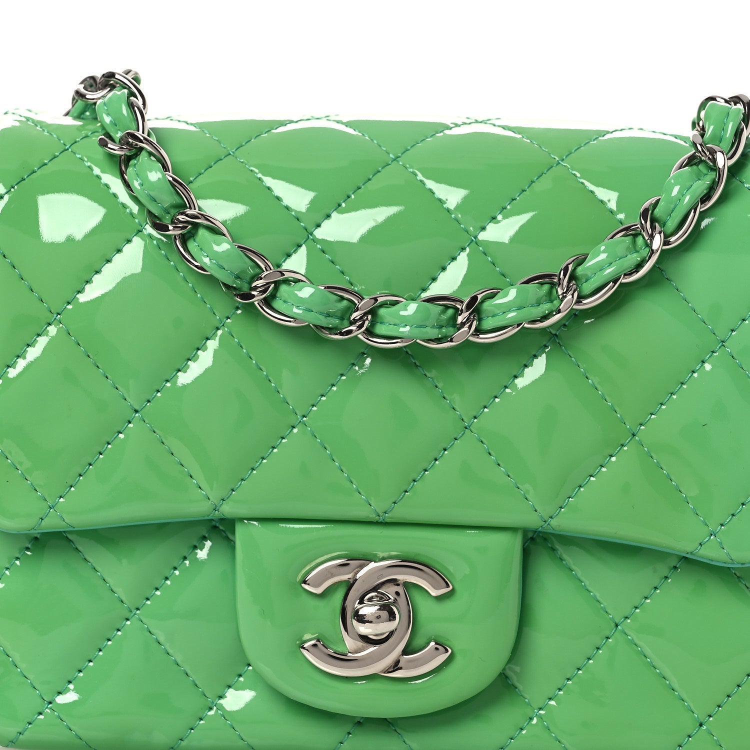Chanel Patent Calfskin Quilted Mini Square Flap Green 8 of 12