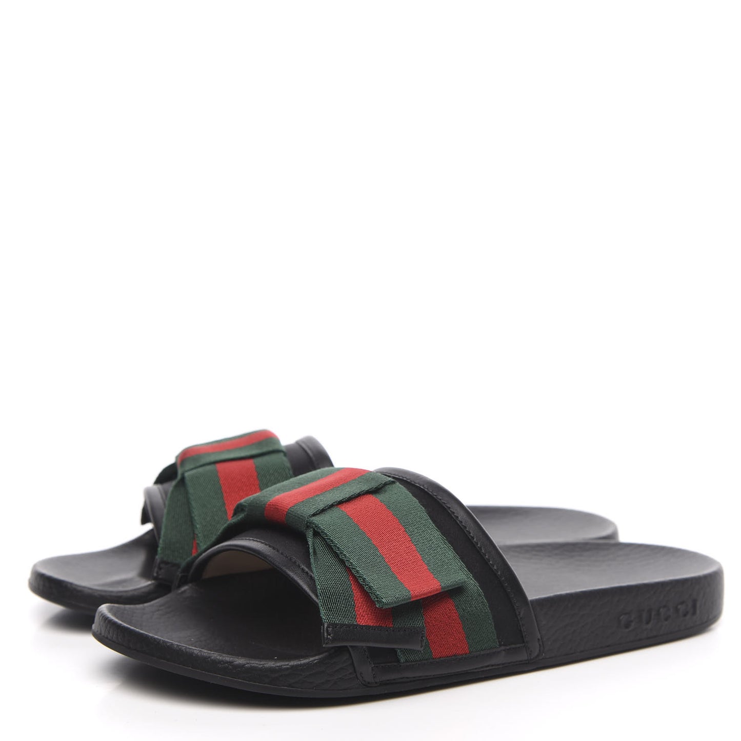 Satin Web Bow Slide Sandals 37 Black