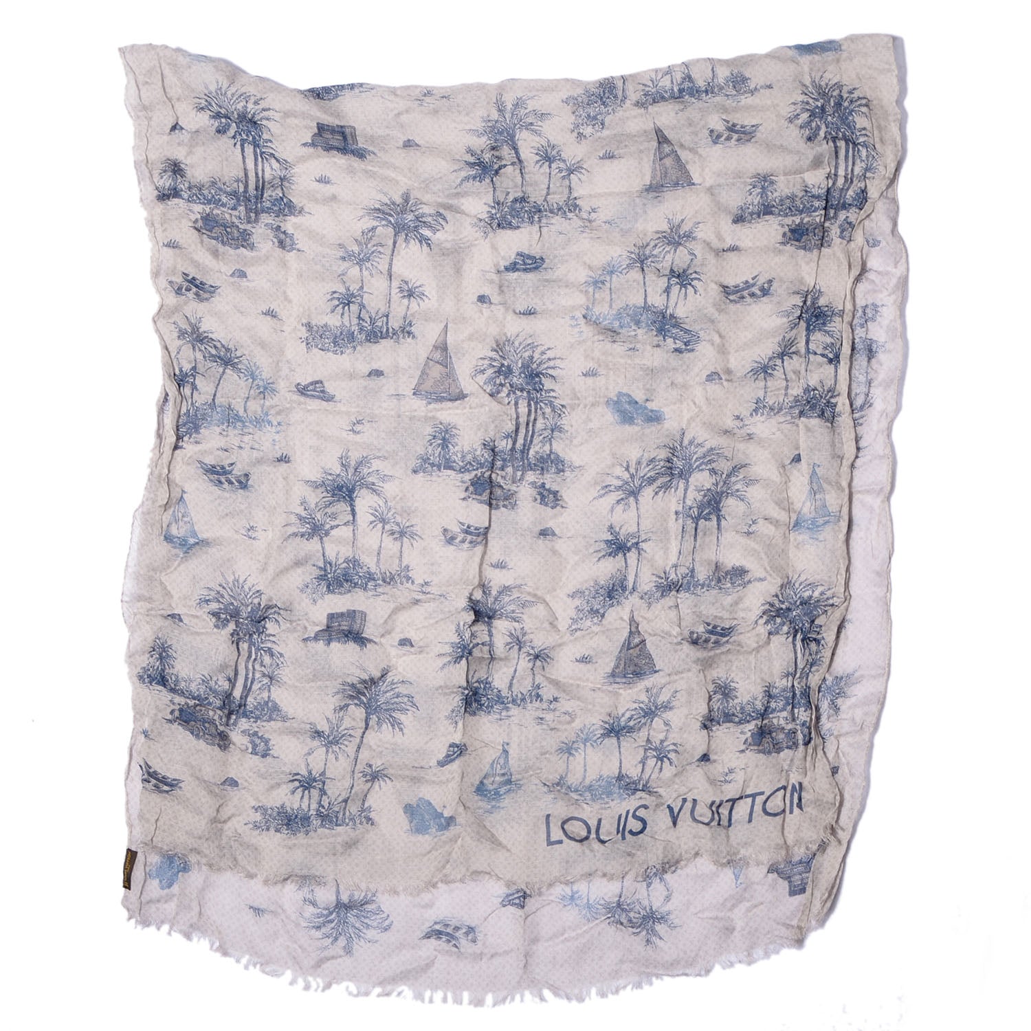 Louis Vuitton Cotton Linen Toile Etole De Louis Pareo Blue 3 of 7