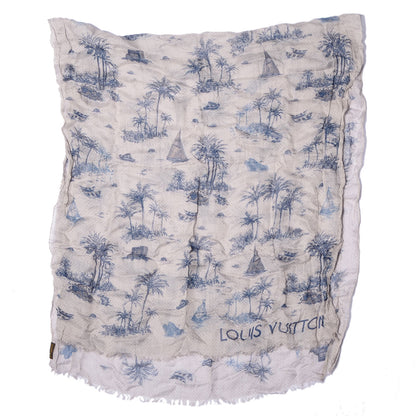 Louis Vuitton Cotton Linen Toile Etole De Louis Pareo Blue 3 of 7