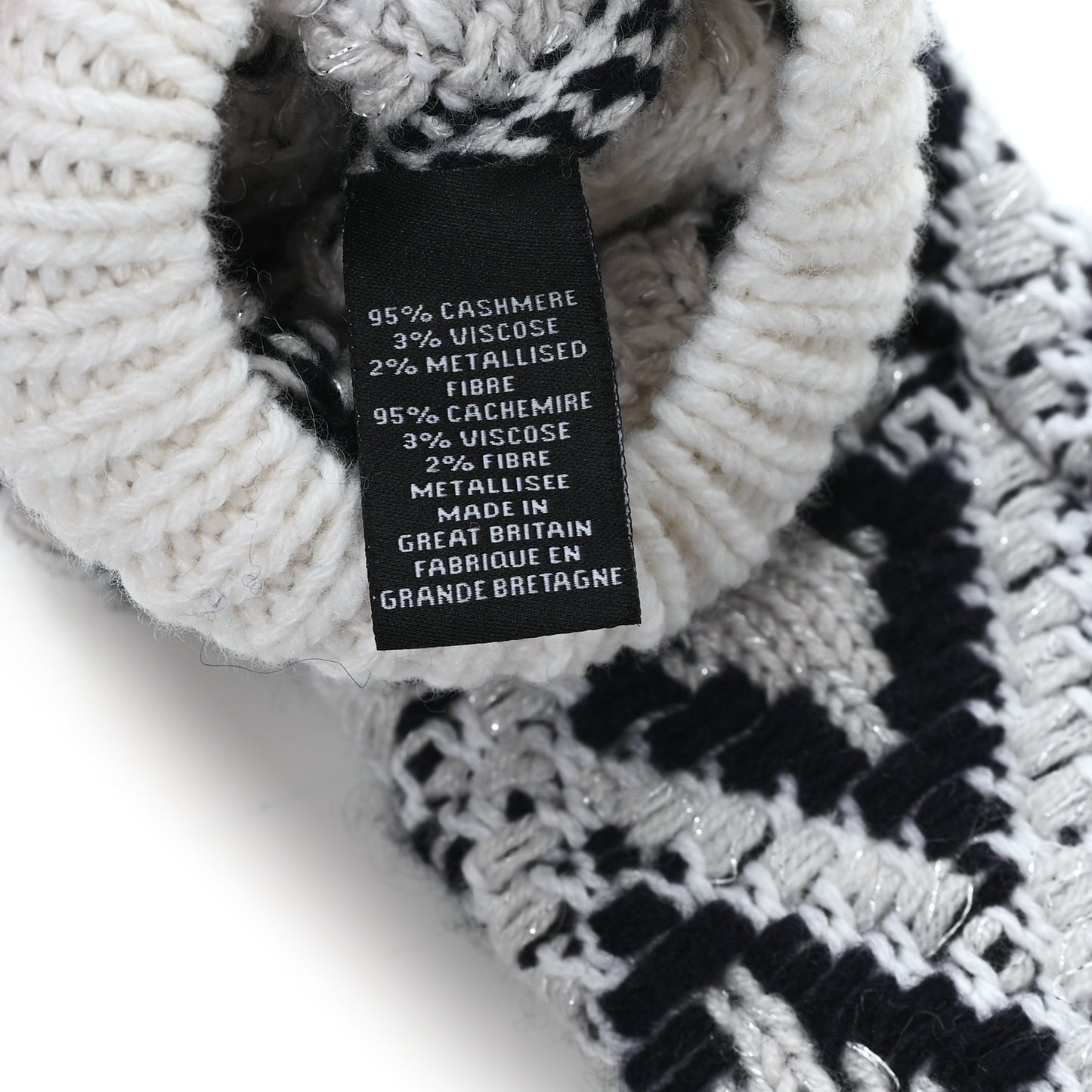 Cashmere Blend CC Beanie Hat With Gloves Set White Navy Blue