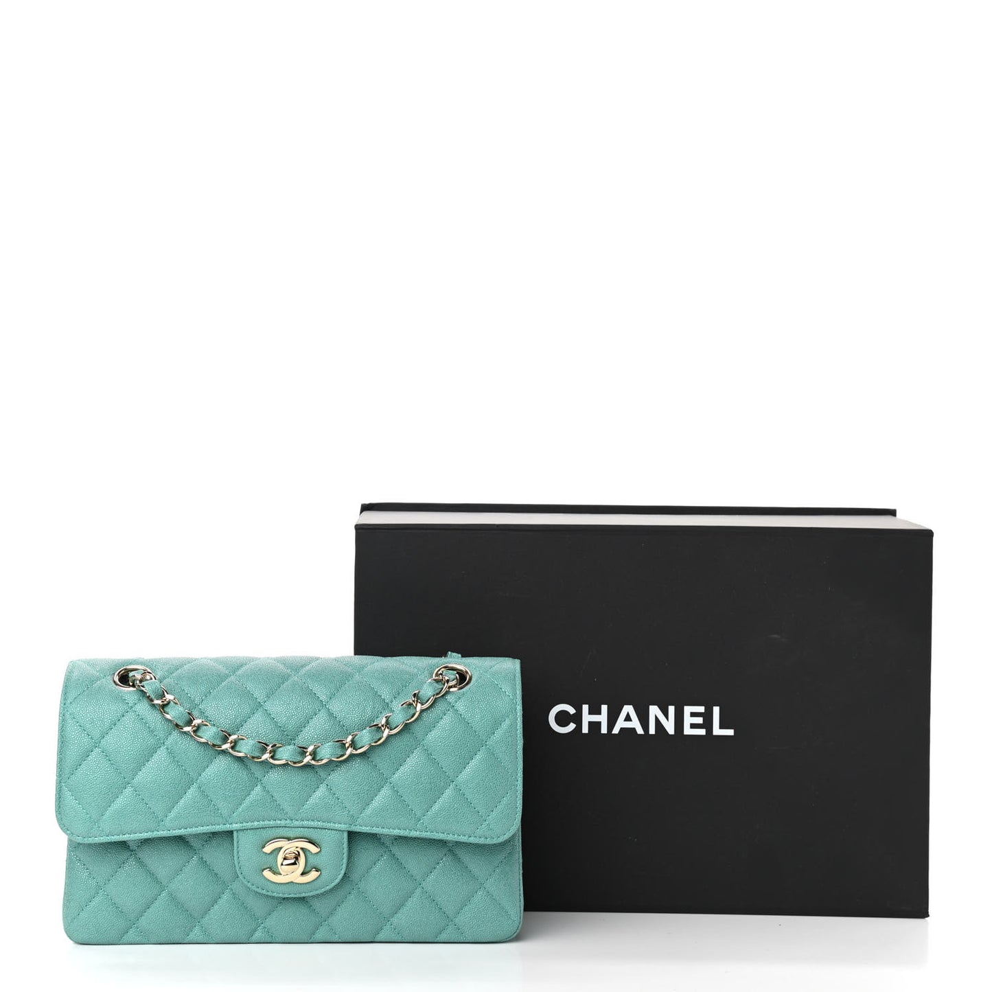 Iridescent Caviar Quilted Small Double Flap Green