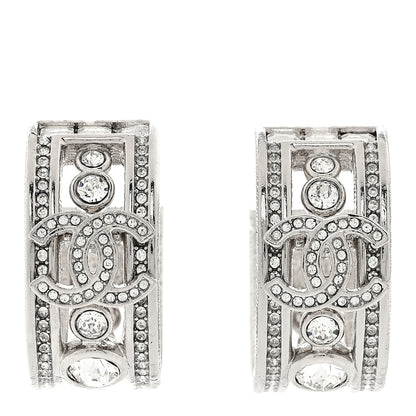 Chanel Metal Crystal CC Hoop Earrings Silver 1 of 5