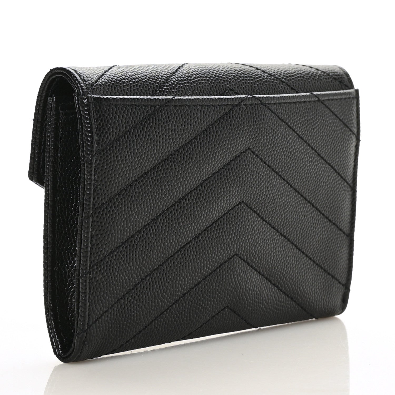 Saint Laurent Grain De Poudre Matelasse Chevron Small Monogram Envelope Wallet Black 3 of 6