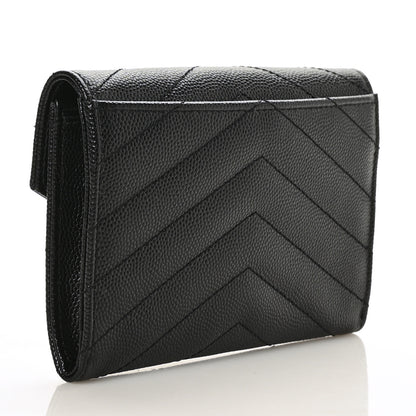 Saint Laurent Grain De Poudre Matelasse Chevron Small Monogram Envelope Wallet Black 3 of 6