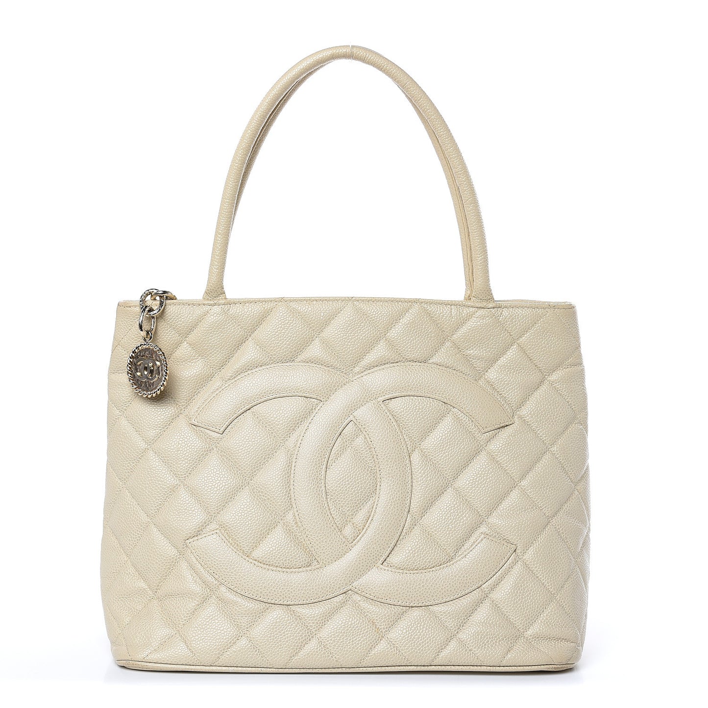Caviar Quilted Medallion Tote Light Beige