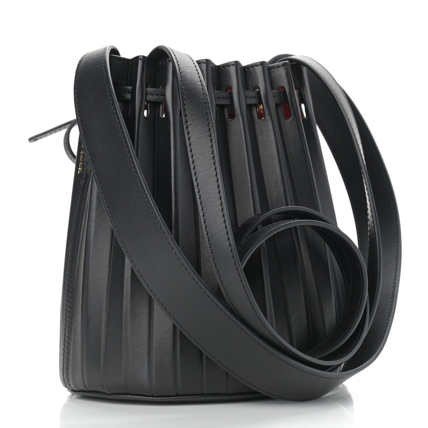 Vegetable Tanned Calfskin Pleated Mini Bucket Bag Black Flamma
