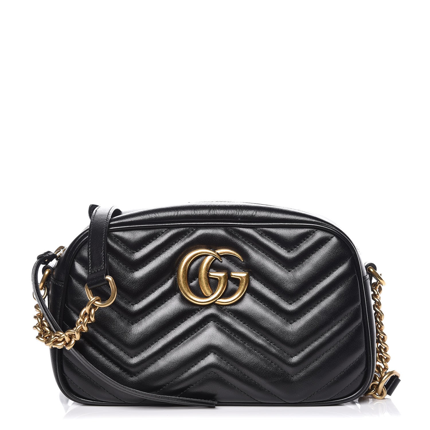 Gucci Calfskin Matelasse Small GG Marmont Chain Shoulder Bag Black 1 of 10