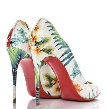 Christian Louboutin Crackled Calfskin Hawaiian Print Pigalle Follies 100 Pumps 38 White 4 of 10