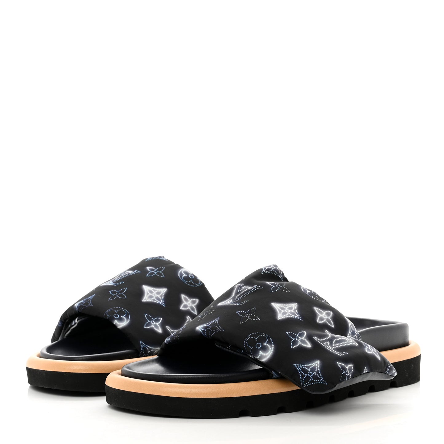 Nylon Monogram Womens Pool Pillow Comfort Mules 38 Navy Blue