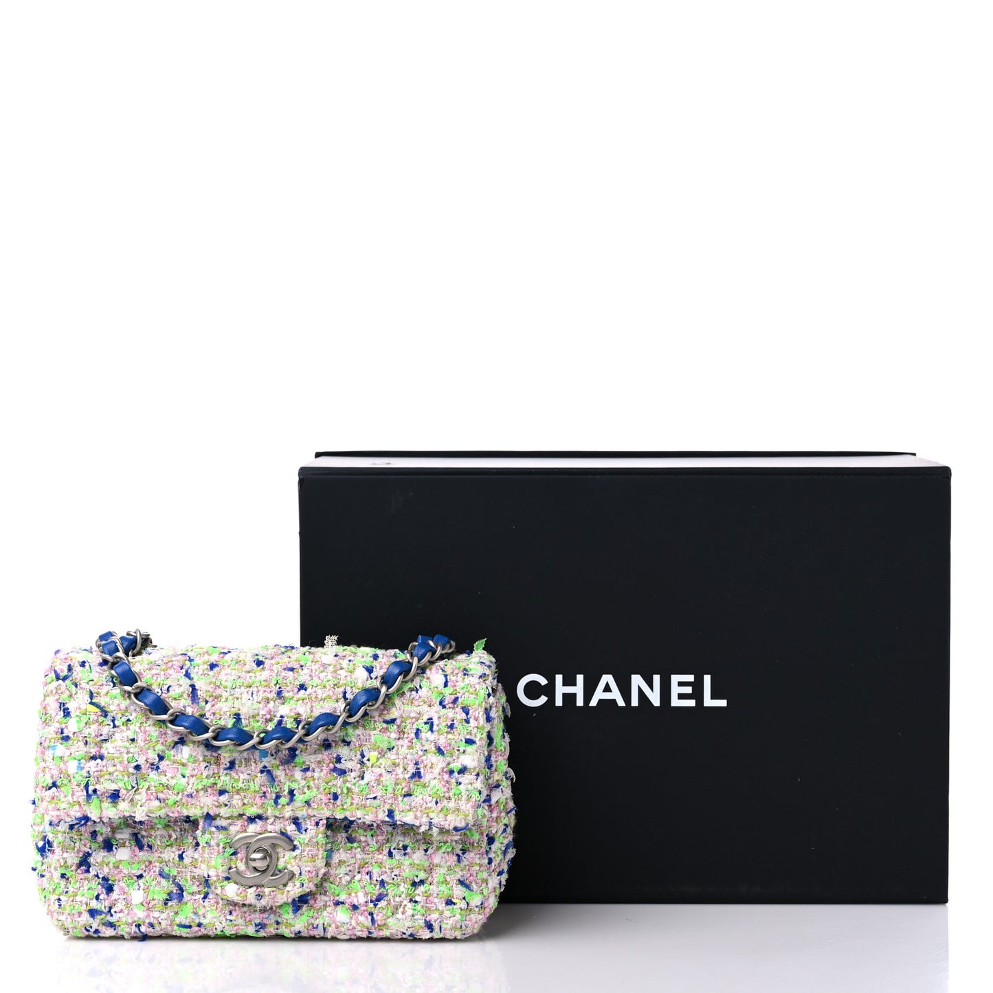 Tweed Quilted Mini Rectangular Flap White Blue Green