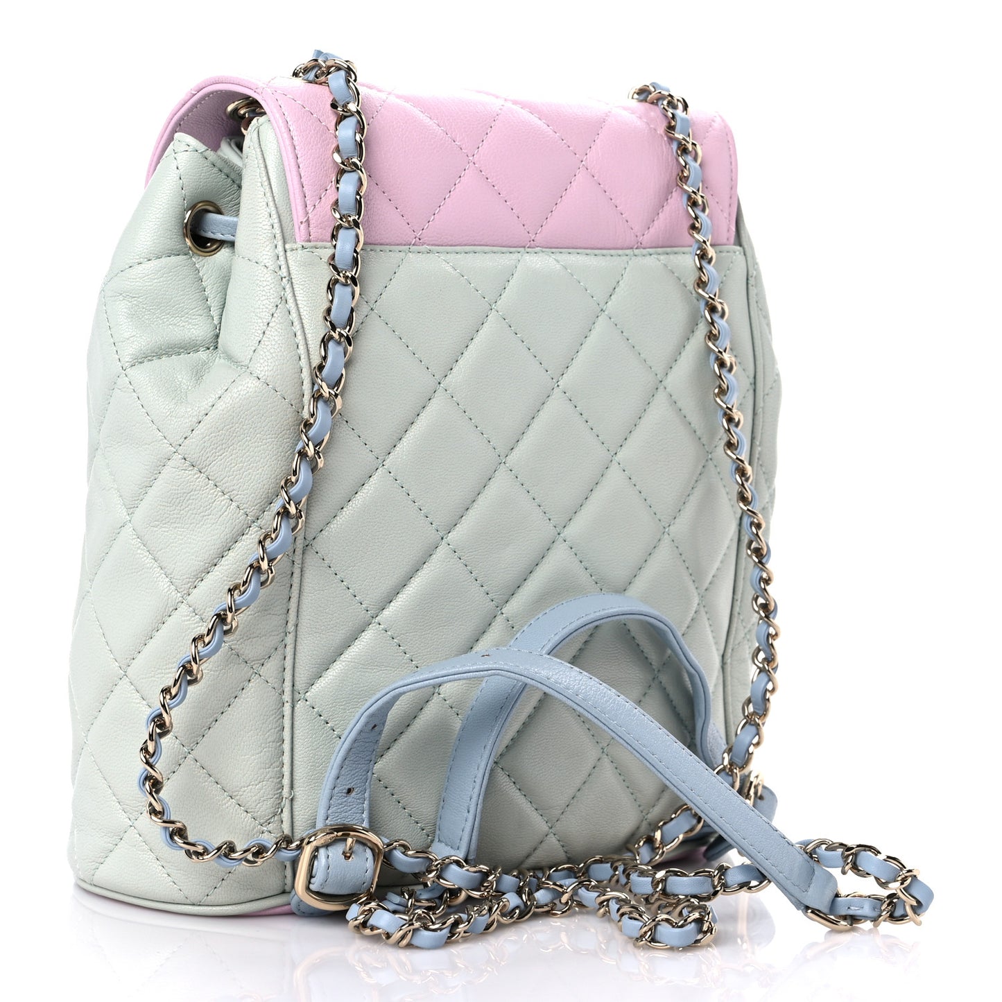 Goatskin Quilted Duma Drawstring Backpack Green Blue Pink