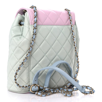 Chanel Goatskin Quilted Duma Drawstring Backpack Green Blue Pink 3 of 11